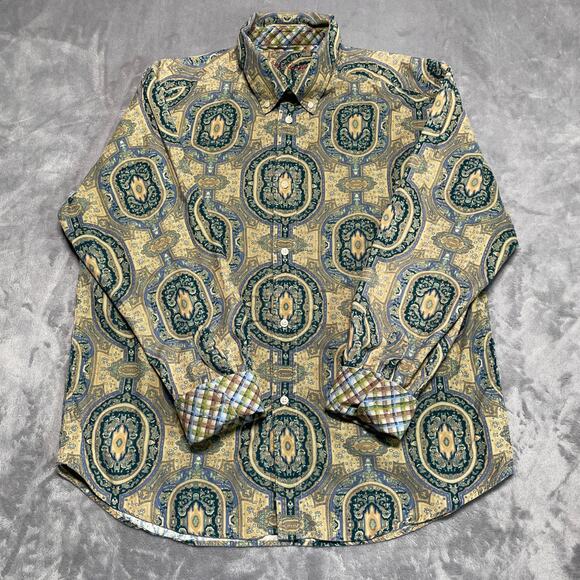 Robert Graham Shirt Mens 2XL All Over Print Flip Cuff Light Corduroy Geometric - Picture 1 of 11